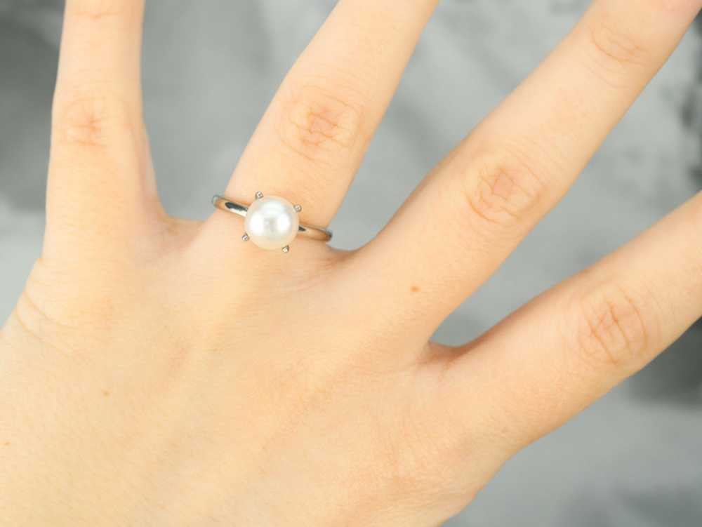 White Gold White Pearl Solitaire Ring - image 7