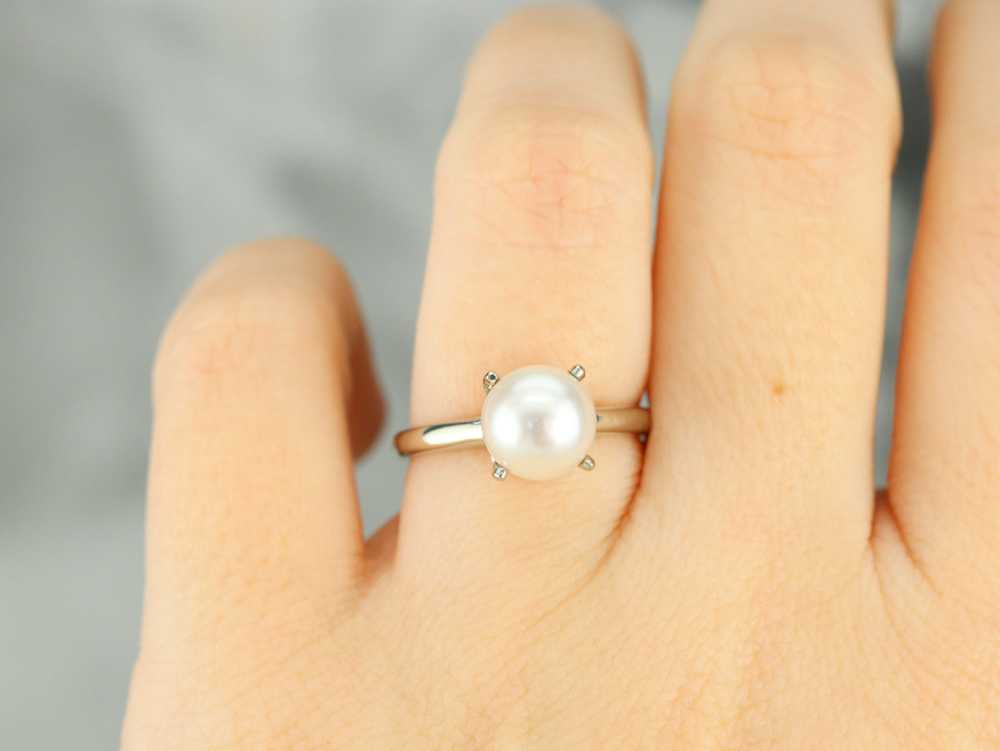 White Gold White Pearl Solitaire Ring - image 8