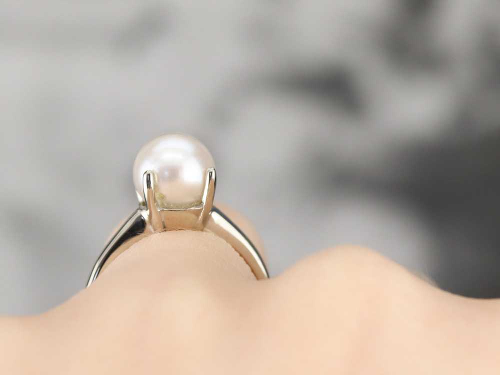 White Gold White Pearl Solitaire Ring - image 9
