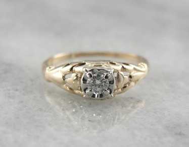 1940's Diamond Two Tone Gold Engagement Ring - image 1