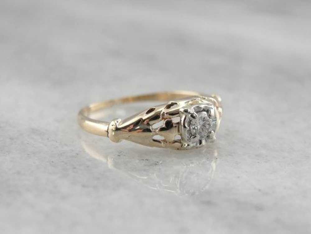 1940's Diamond Two Tone Gold Engagement Ring - image 2