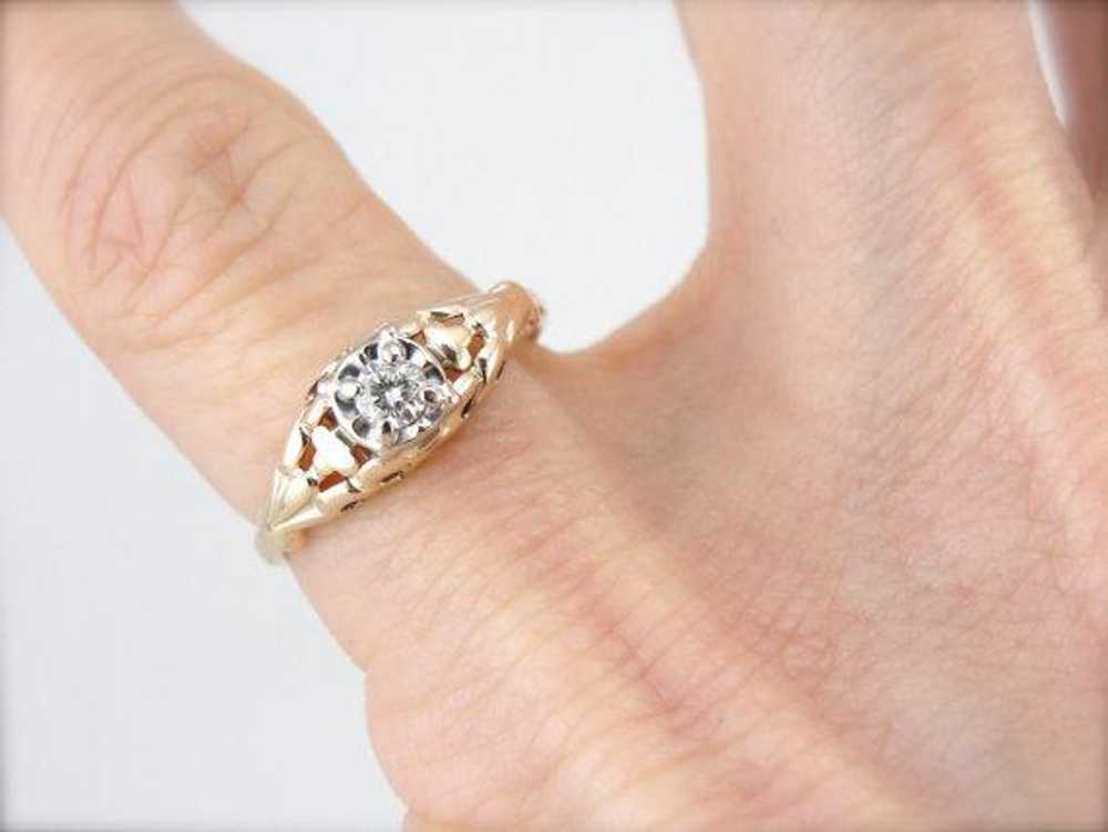 1940's Diamond Two Tone Gold Engagement Ring - image 5