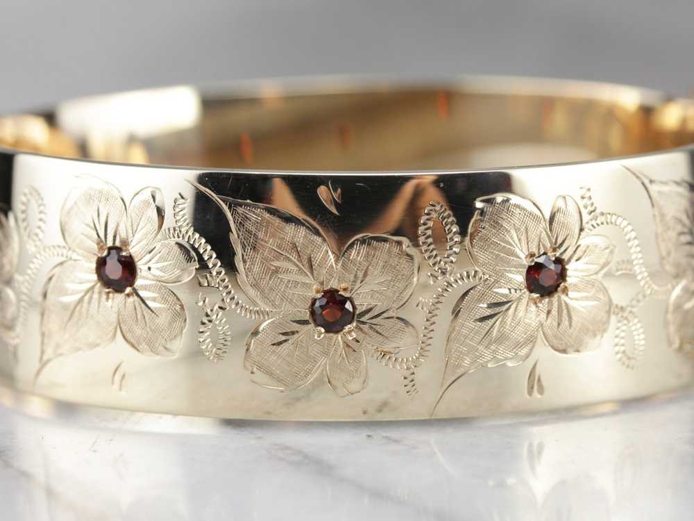 Vintage Garnet Hinged Bangle Bracelet - image 3