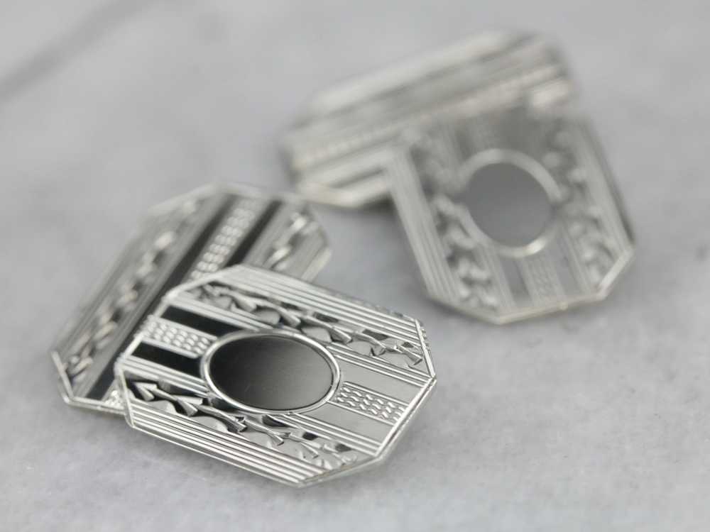 Etched Art Deco Gold Cufflinks - image 2