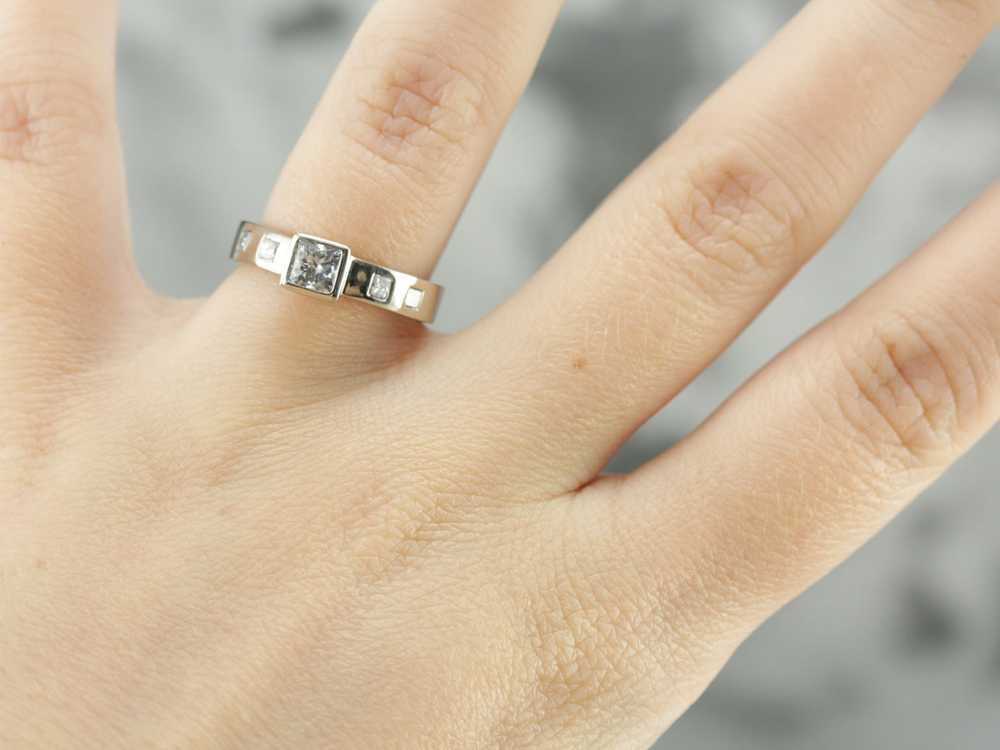 Modern Bezel Set Diamond Engagement Ring - image 4
