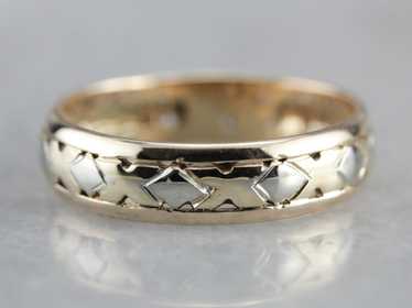 Vintage Two Tone Gold Patterned Band - image 1