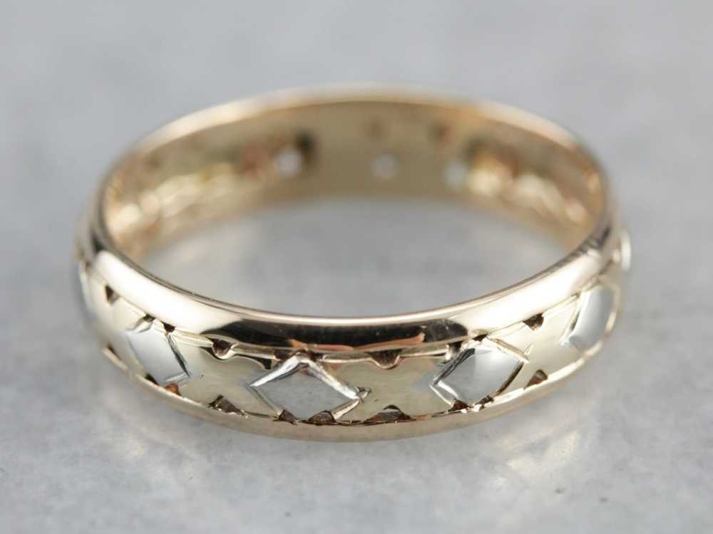 Vintage Two Tone Gold Patterned Band - image 2