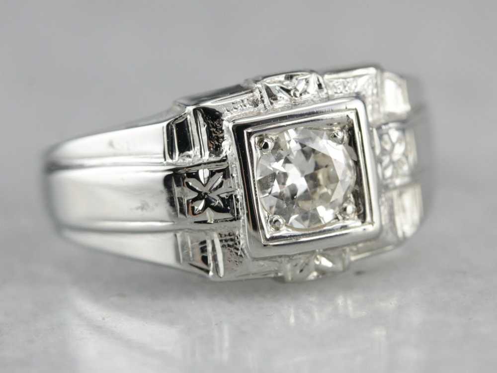 European Cut Diamond Solitaire Engagement Ring - image 1