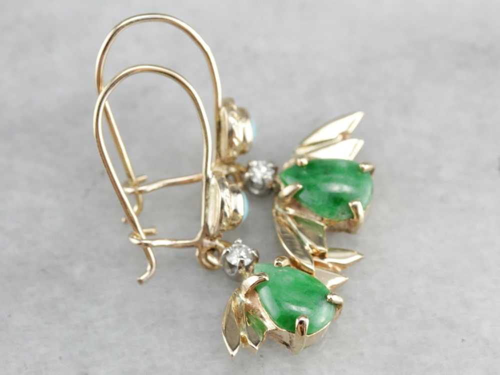 Vintage Jade Diamond and Turquoise Drop Earrings - image 1
