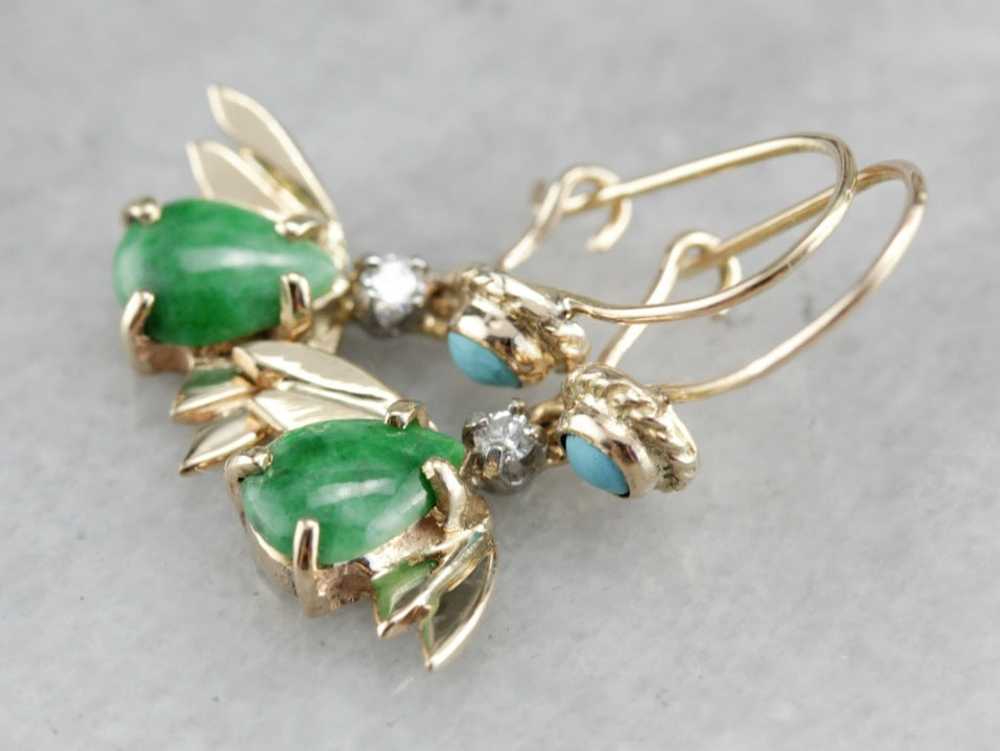 Vintage Jade Diamond and Turquoise Drop Earrings - image 2