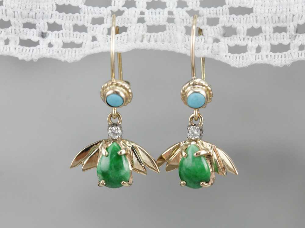 Vintage Jade Diamond and Turquoise Drop Earrings - image 4