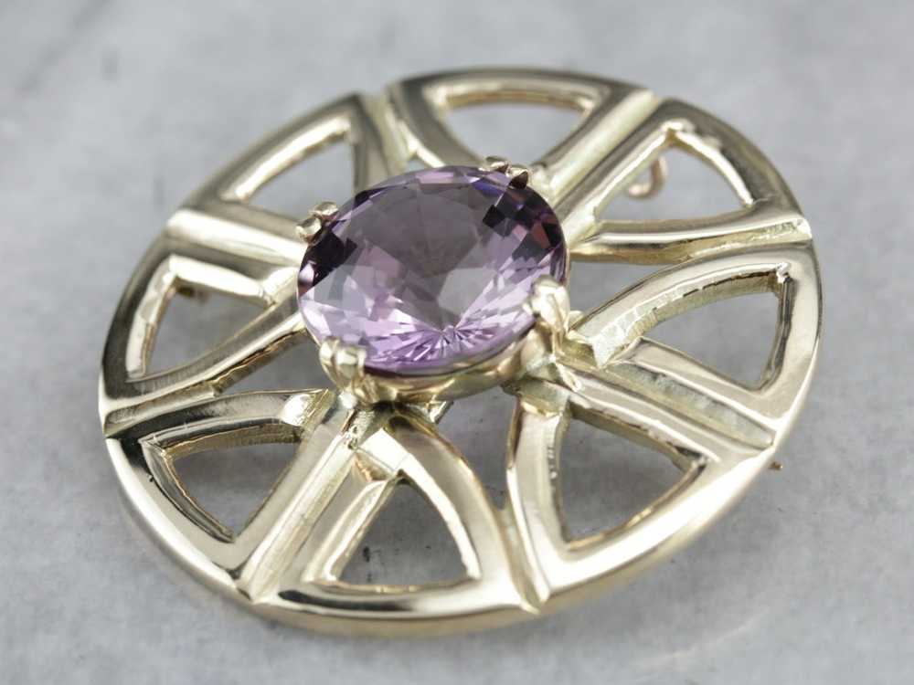 Yellow Gold Amethyst Brooch or Pendant - image 2
