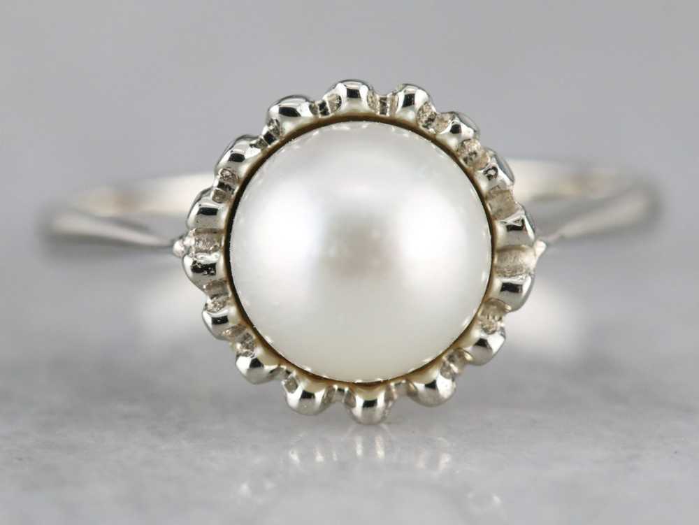 White Pearl Solitaire Ring in White Gold - image 1