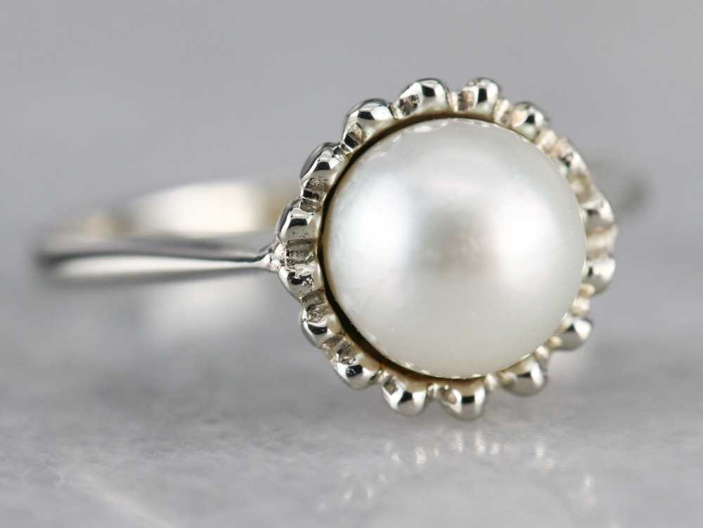 White Pearl Solitaire Ring in White Gold - image 2