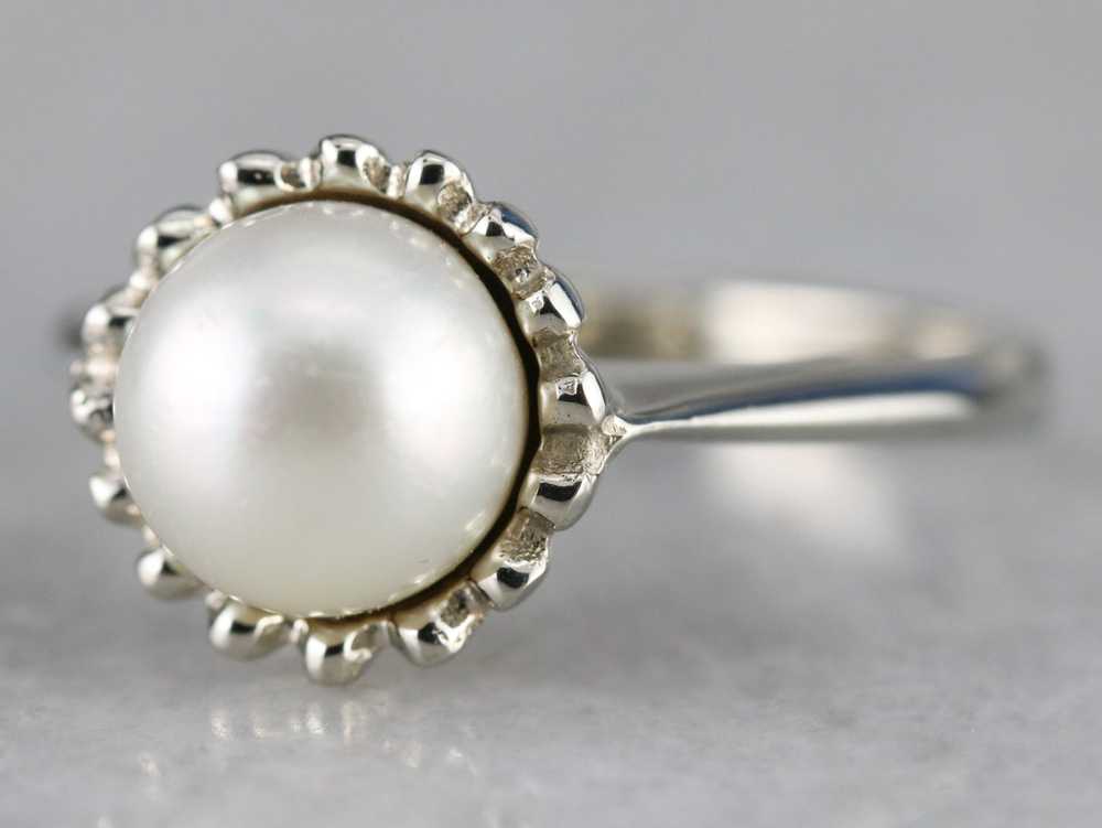 White Pearl Solitaire Ring in White Gold - image 3