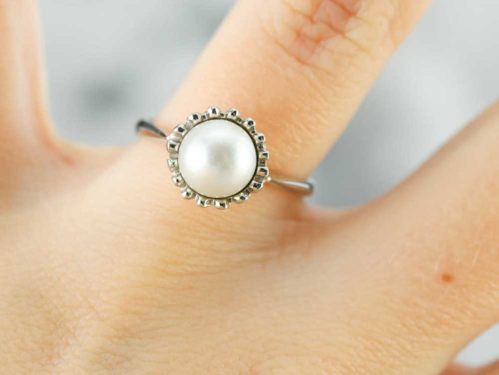 White Pearl Solitaire Ring in White Gold - image 5