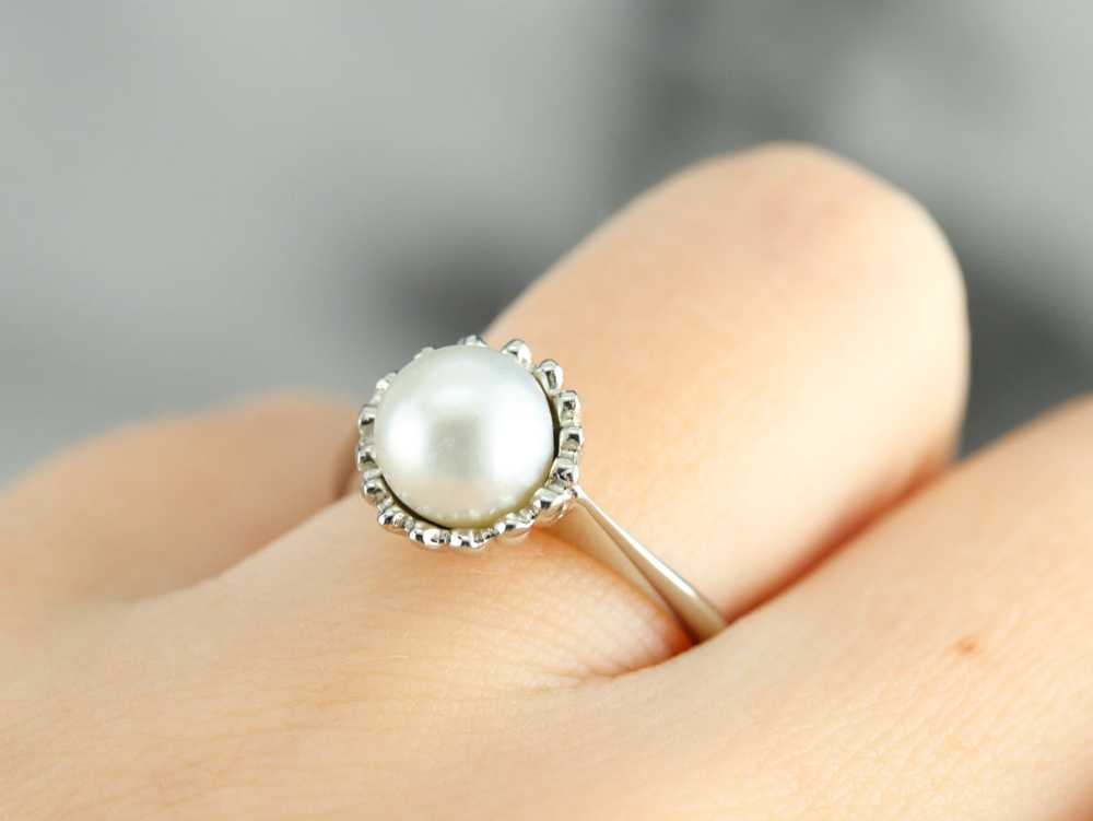White Pearl Solitaire Ring in White Gold - image 6