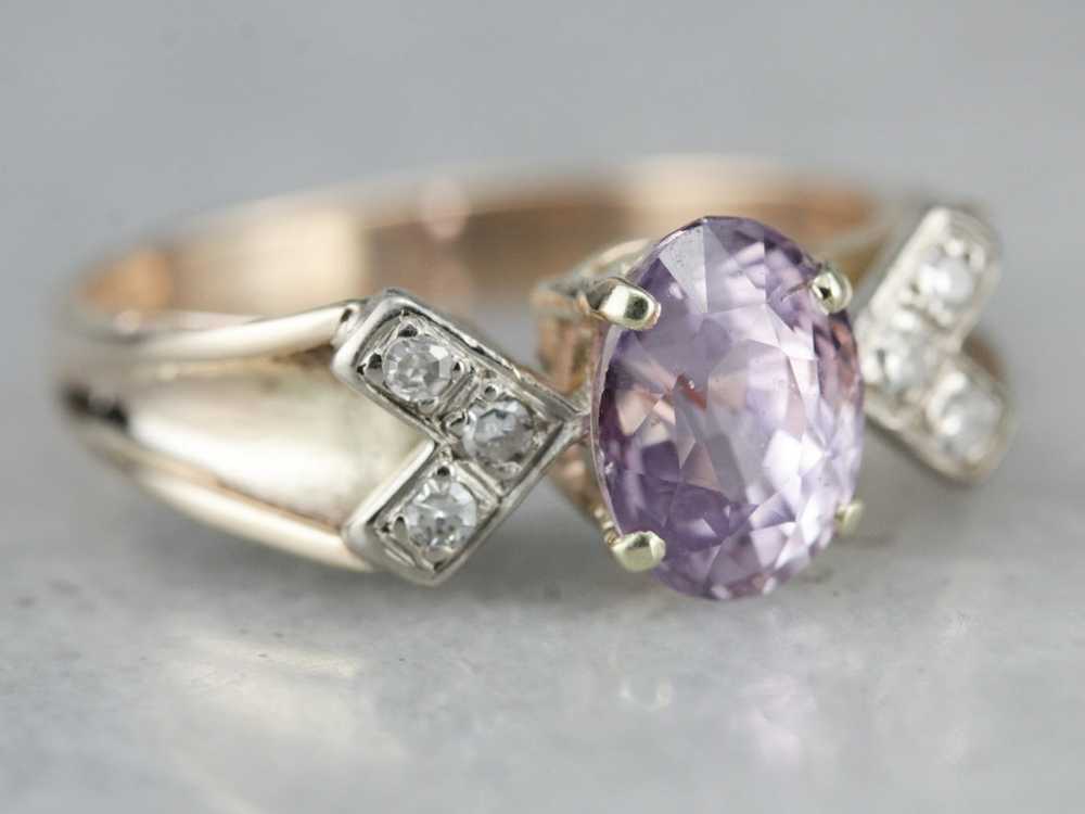 Vintage Pink Sapphire and Diamond Ring - image 2