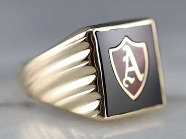 Vintage Onyx and Enamel "A" Initial Ring - image 1