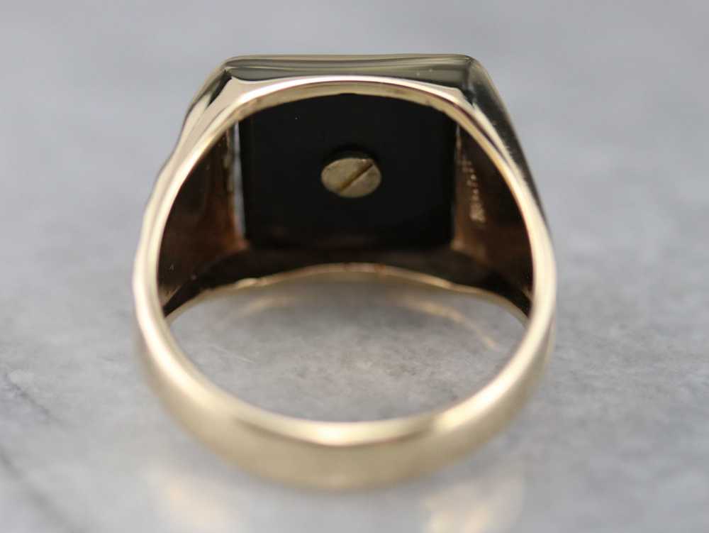 Vintage Onyx and Enamel "A" Initial Ring - image 5
