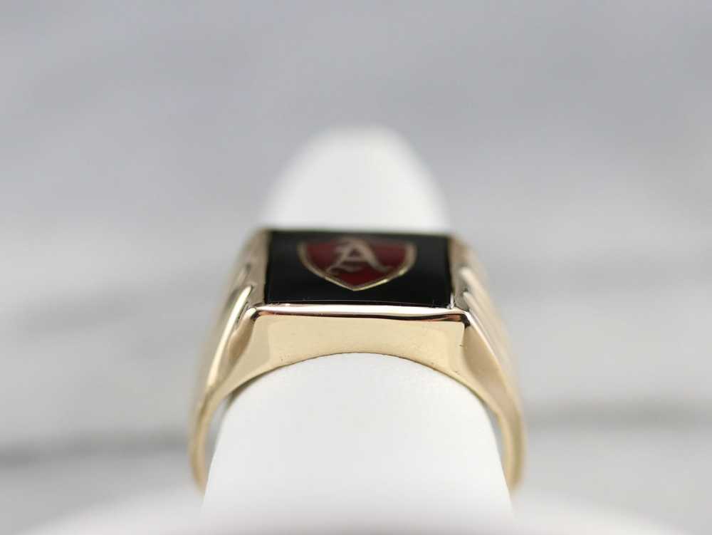 Vintage Onyx and Enamel "A" Initial Ring - image 8