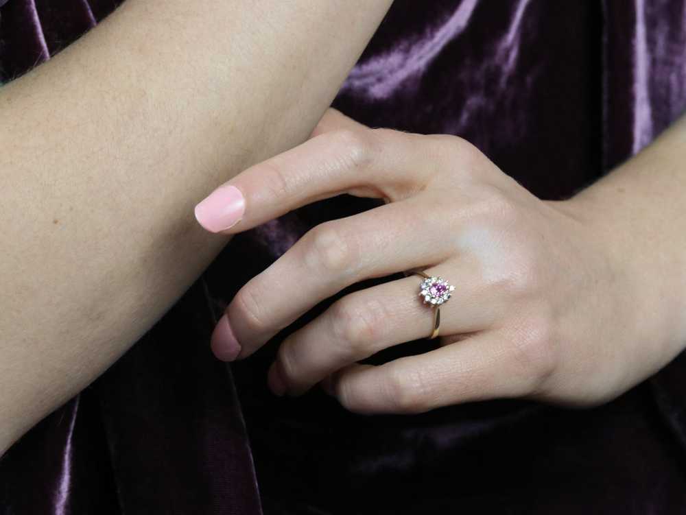 Pink Sapphire Diamond Halo Ring - image 10