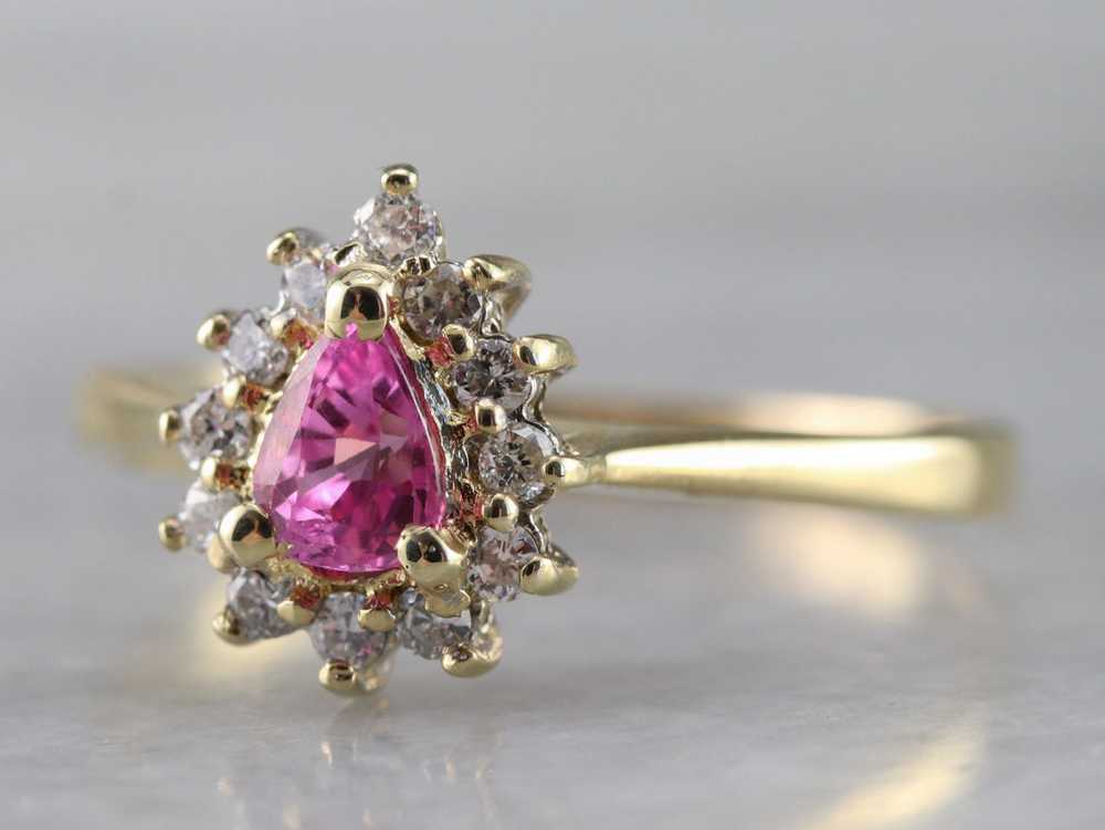 Pink Sapphire Diamond Halo Ring - image 1