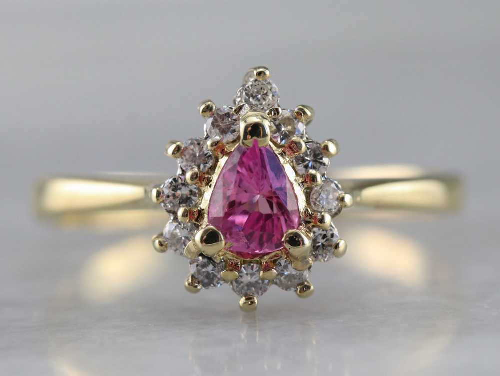 Pink Sapphire Diamond Halo Ring - image 2