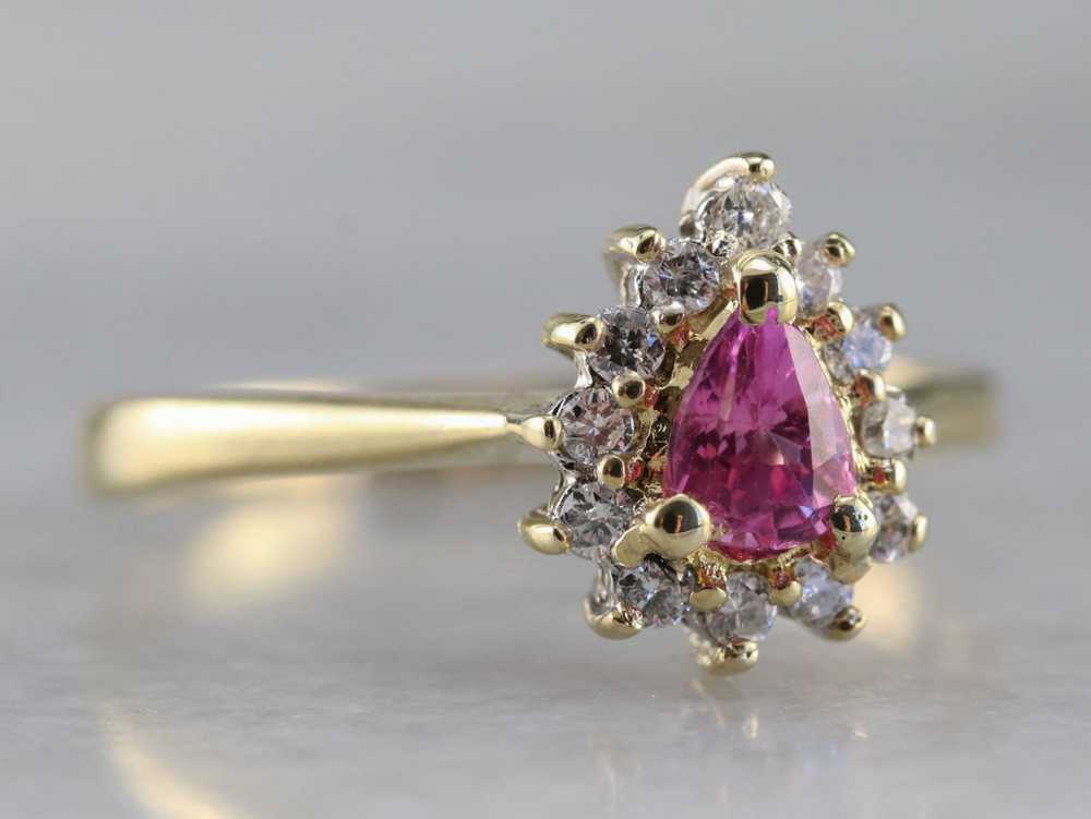 Pink Sapphire Diamond Halo Ring - image 3