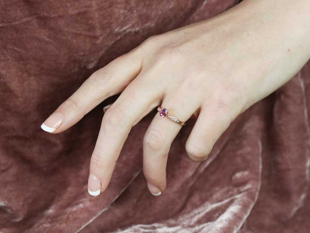 Pink Sapphire and Diamond Gold Ring - image 10