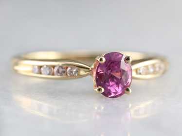 Pink Sapphire and Diamond Gold Ring - image 1