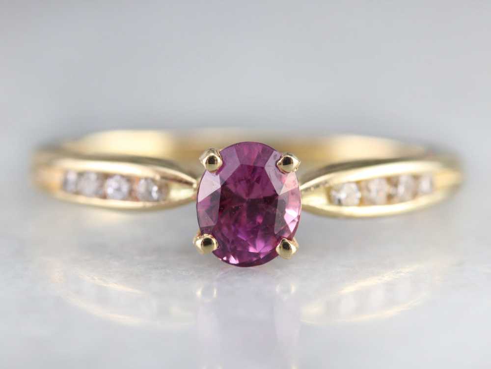 Pink Sapphire and Diamond Gold Ring - image 2