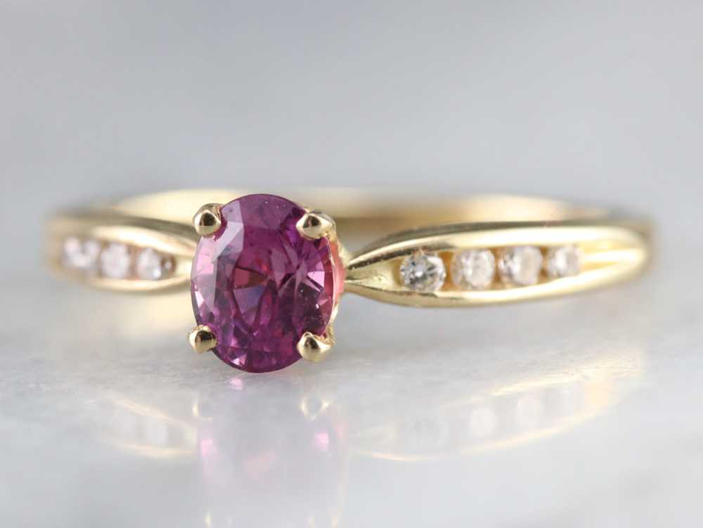 Pink Sapphire and Diamond Gold Ring - image 3