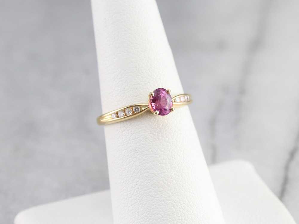 Pink Sapphire and Diamond Gold Ring - image 7
