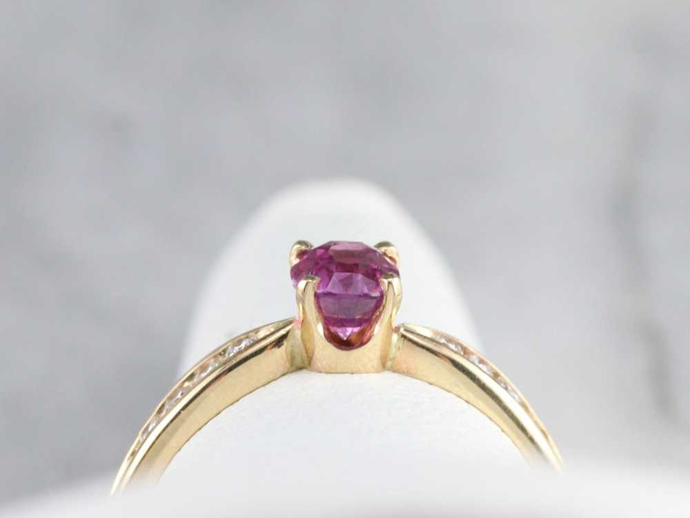 Pink Sapphire and Diamond Gold Ring - image 8