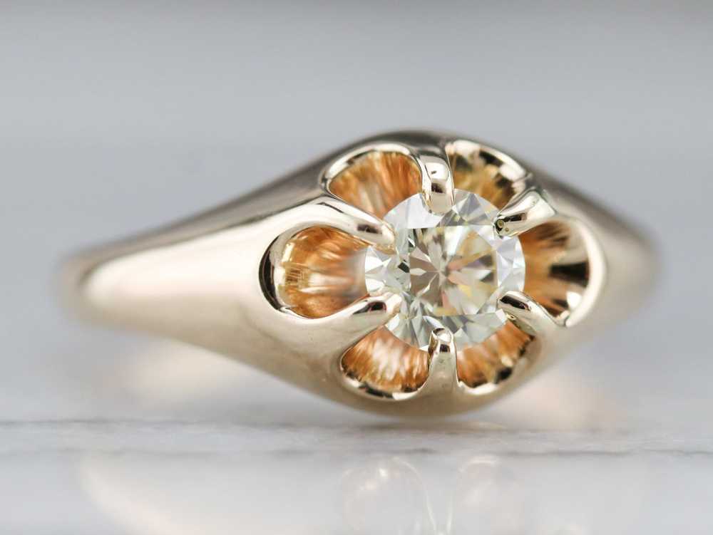 Vintage Diamond Belcher Set Engagement Ring - image 2