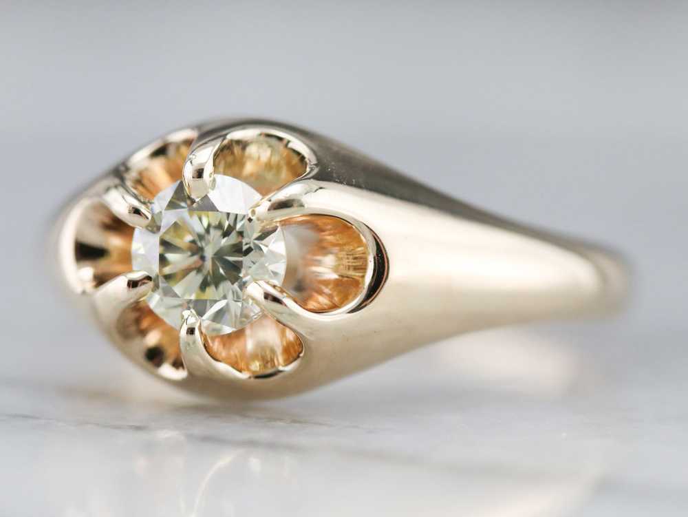 Vintage Diamond Belcher Set Engagement Ring - image 3