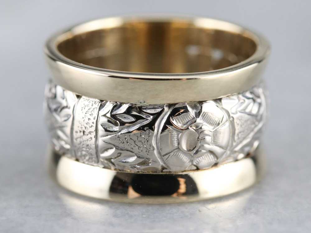 Patterned Two Tone Gold Wide Band - image 1