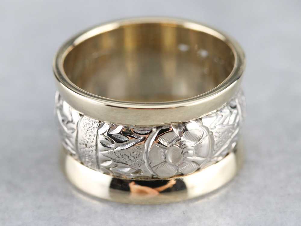 Patterned Two Tone Gold Wide Band - image 2