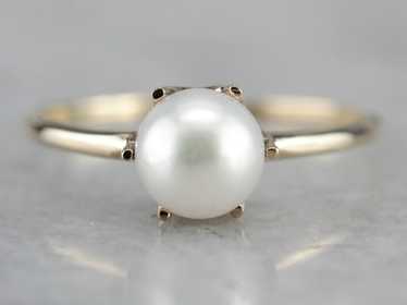 Pearl Solitaire Ring in Yellow Gold - image 1