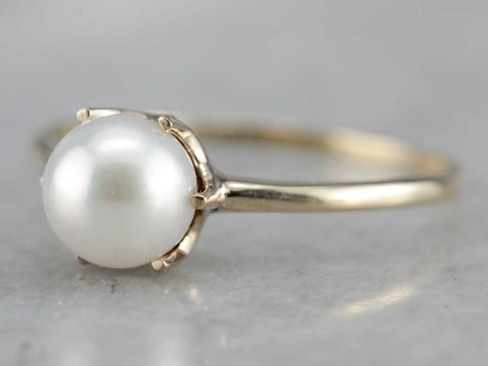 Pearl Solitaire Ring in Yellow Gold - image 2