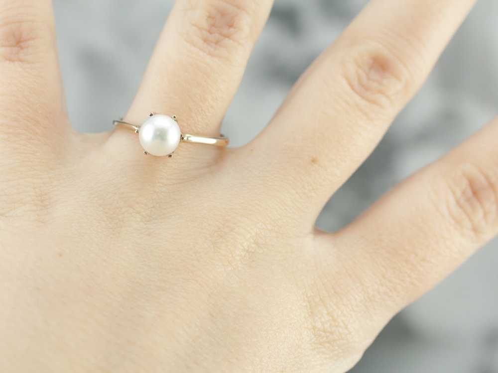 Pearl Solitaire Ring in Yellow Gold - image 4