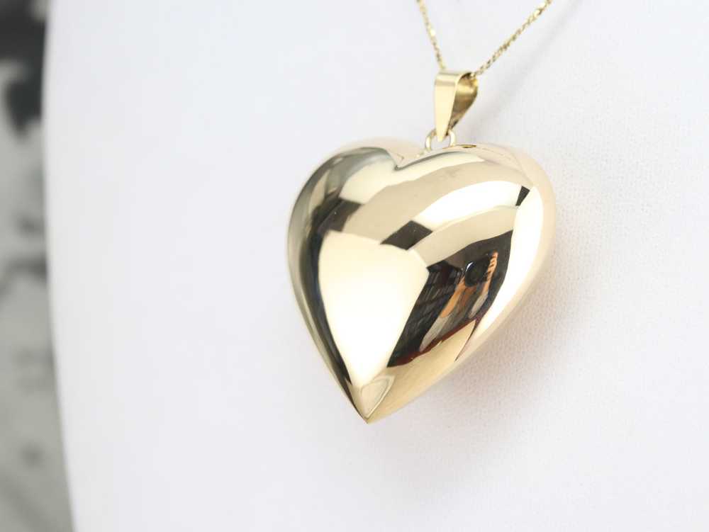 Vintage Gold Puffy Heart Pendant - image 4
