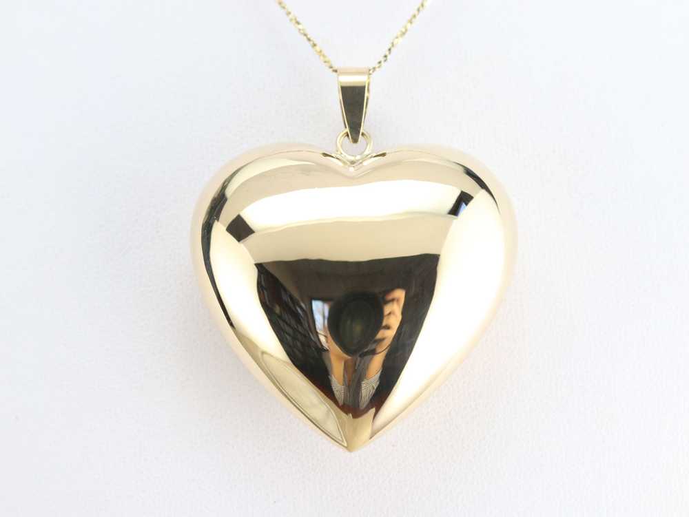 Vintage Gold Puffy Heart Pendant - image 5