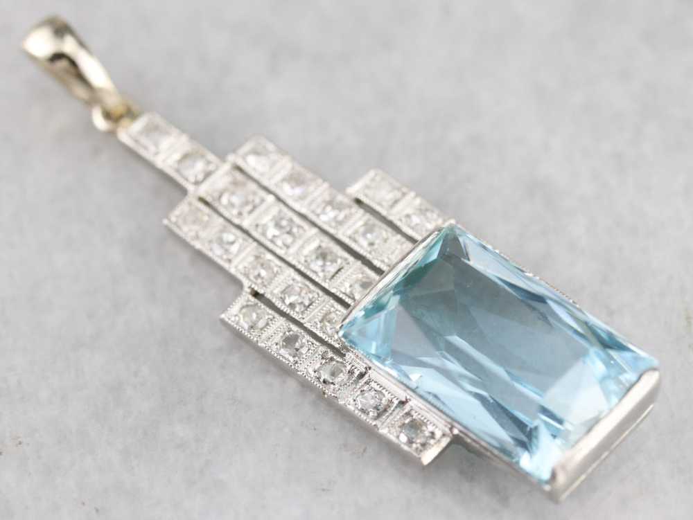 Upcycled Art Deco Aquamarine and Diamond Pendant - image 1