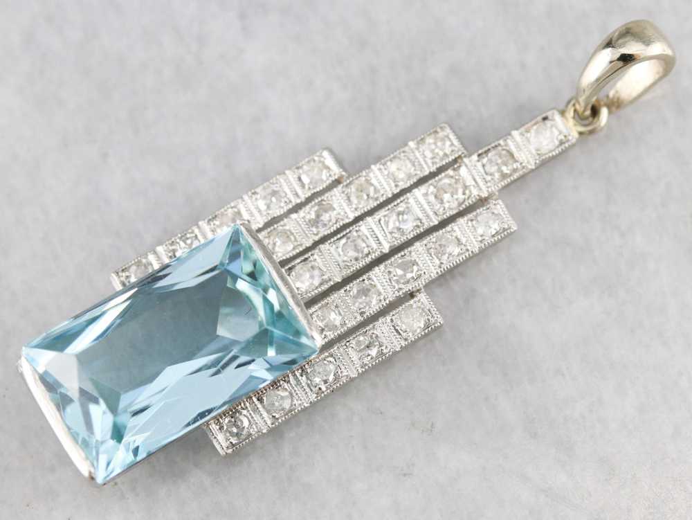 Upcycled Art Deco Aquamarine and Diamond Pendant - image 2