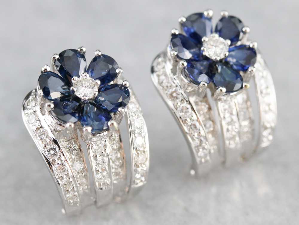 Floral Sapphire and Diamond Earrings - image 1