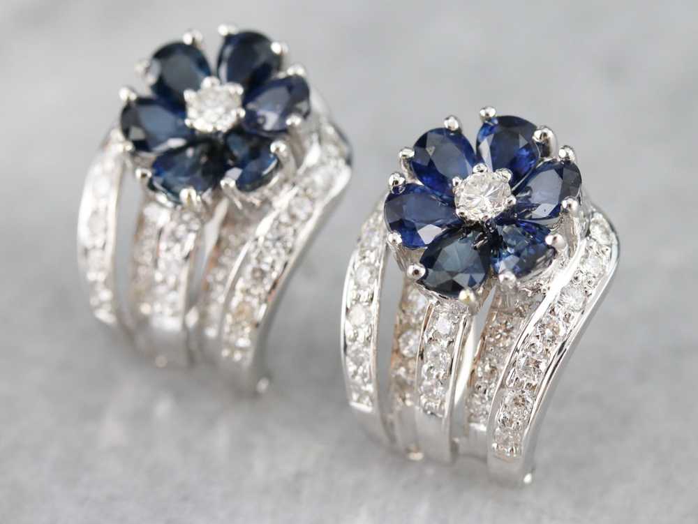 Floral Sapphire and Diamond Earrings - image 2