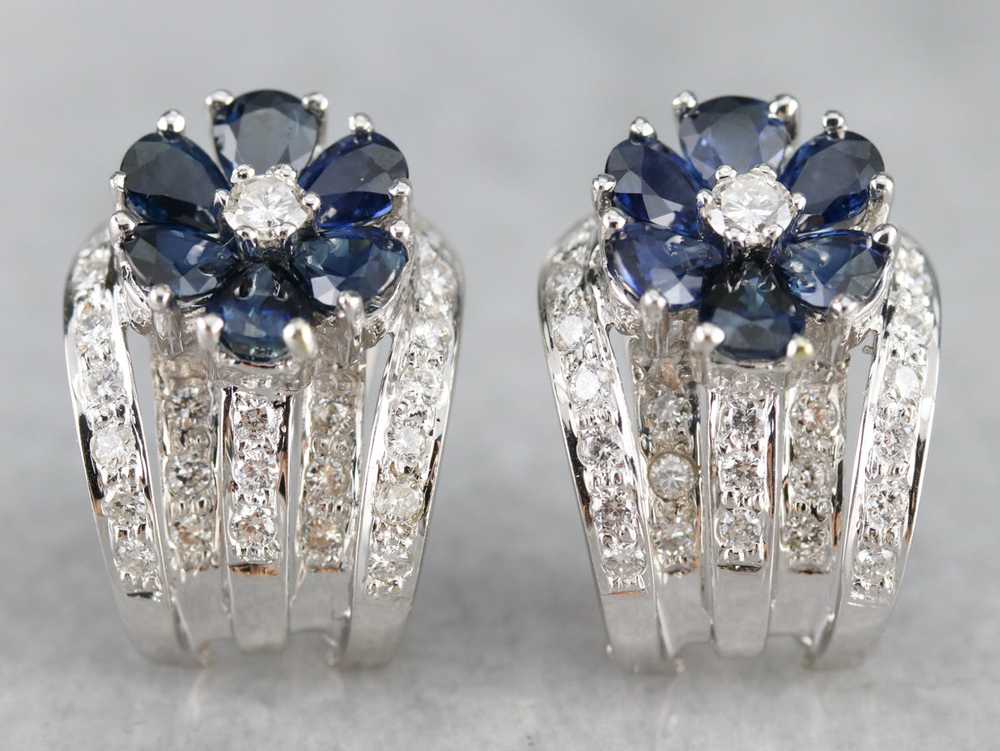 Floral Sapphire and Diamond Earrings - image 3