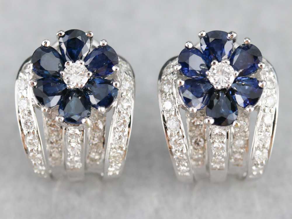 Floral Sapphire and Diamond Earrings - image 4